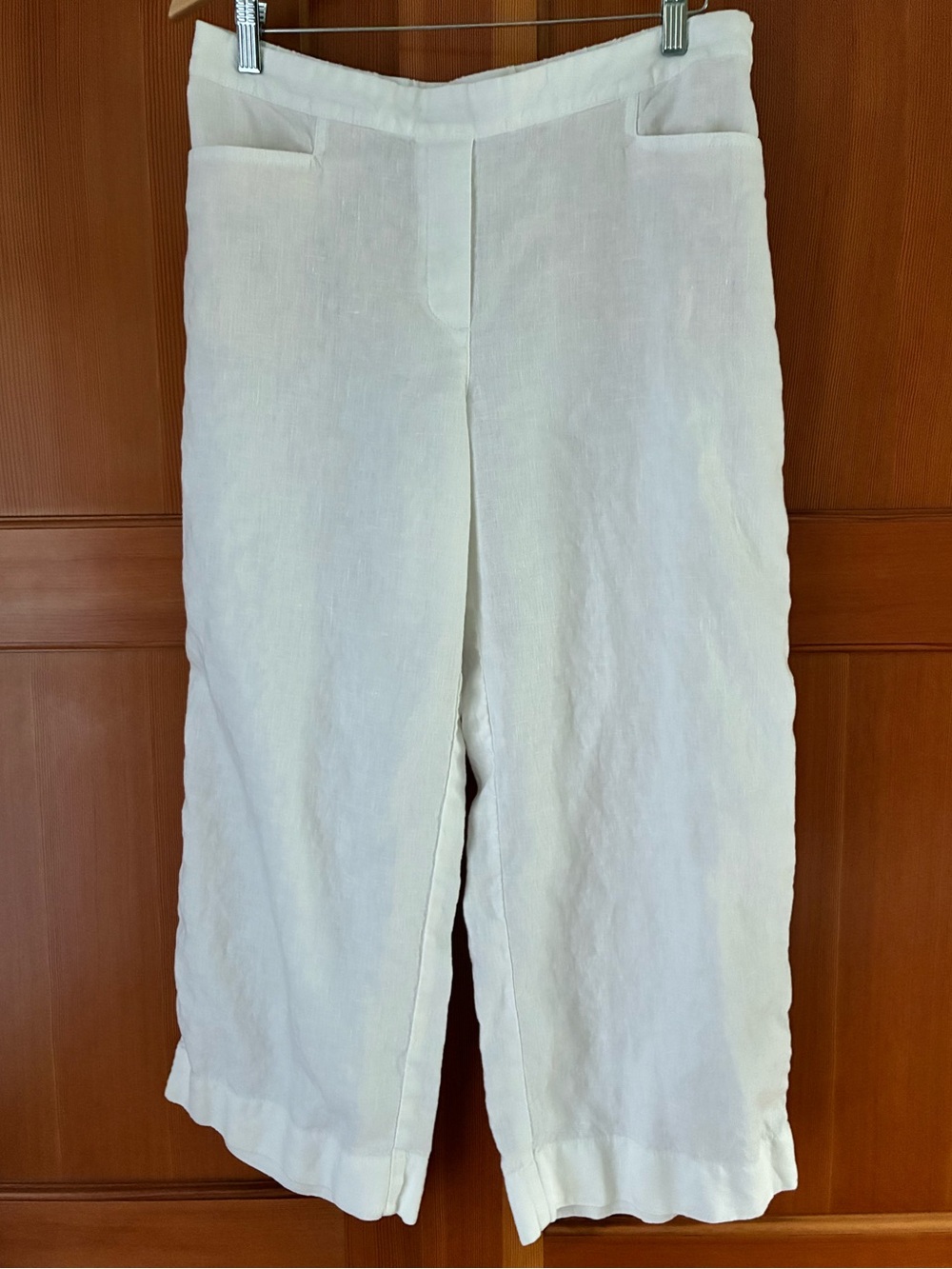 J.Jill Love Linen Cropped Wide Leg Pants White Size Medium Side Zip Beach